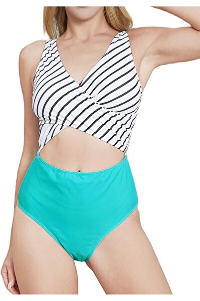 Dotail PatPat one-piece swimsuit, stripes and tropical pattern, multicolored,...