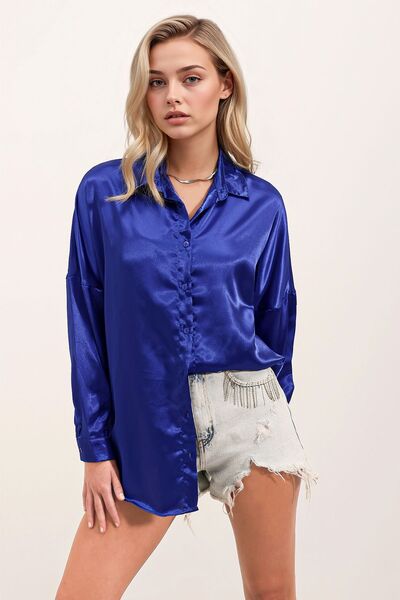Hiccup Bdart Buttoned Oversize Satin Shirt