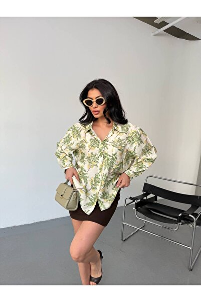 Lady Pixie Single Pocket Floral Pattern Oversized Shirt