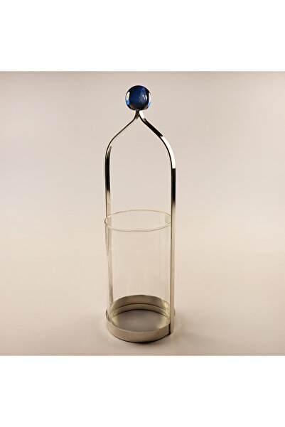 homez حامل شموع من الفولاذ المقاوم للصدأ، مجموعة ياقوت، فضي، 17 × 16.5 × 55 سم