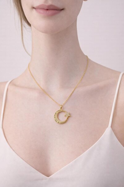 bluecatbijouterie قلادة القمر والنجمة الأنيقة