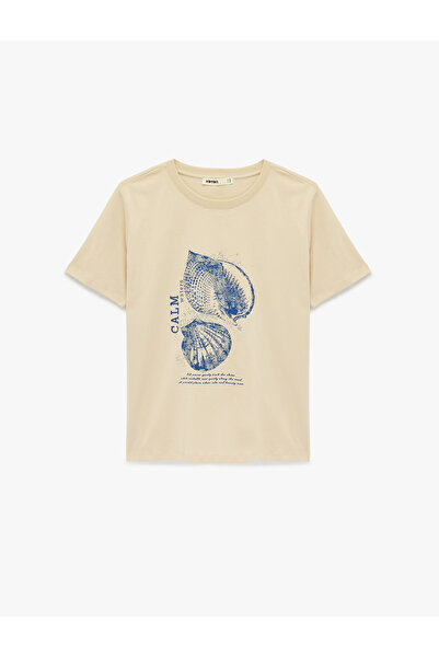 Koton Cotton Short Sleeve Crew Neck Seashell Print T-Shirt