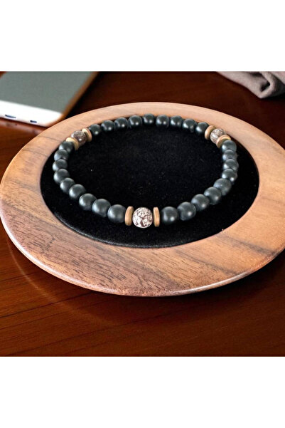 Ezera Brățară Soren pentru bărbați din onix mat și obsidian fulg de zăpadă maro cu hematit