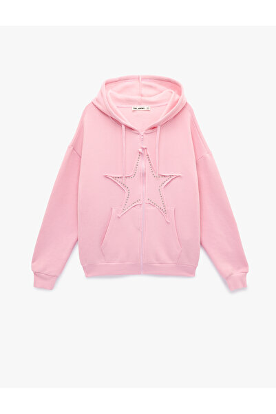 Koton Hanorac supradimensionat cu glugă și fermoar, cu detaliu brodat cu stel...