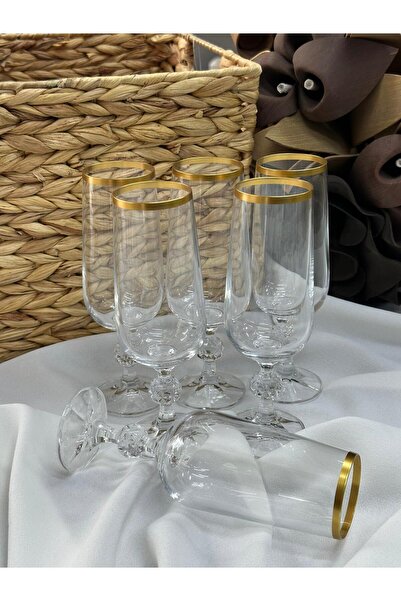 MD MİMOZA DEKOR طقم أكواب قهوة طويلة ذهبية اللون مكون من 6 قطع