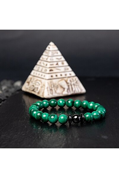 Ezera Anay Men's Bracelet Made of Malachite Semi-Precious Stones, 8mm Beads