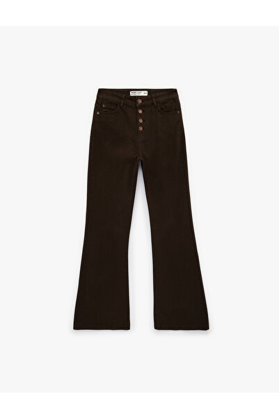 Koton High Waist Button Detailed Slim Fit Spanish Flare Denim Trousers with P...