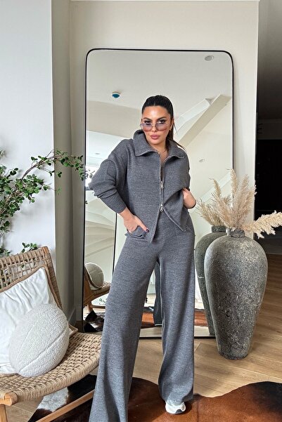 Sohotique By P Half Fisherman Double-Way Zippered Knitwear Suit Anthracite