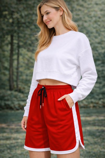 Relax family xf Women's Sports Shorts High Waist Side Cappa Fabric Stripes Comfortable Fit Casual, Fitness and Training Shorts