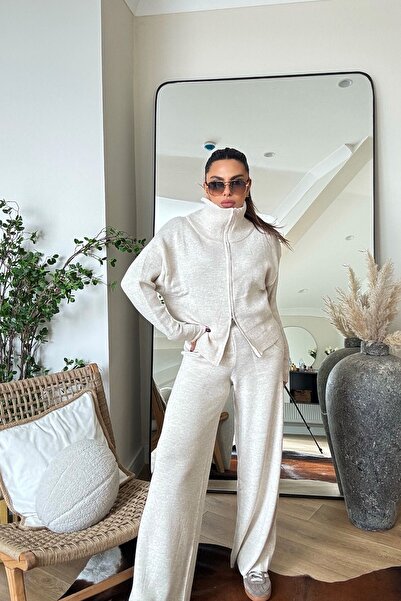 Sohotique By P Half Fisherman Double-Way Zippered Knitwear Suit Stone