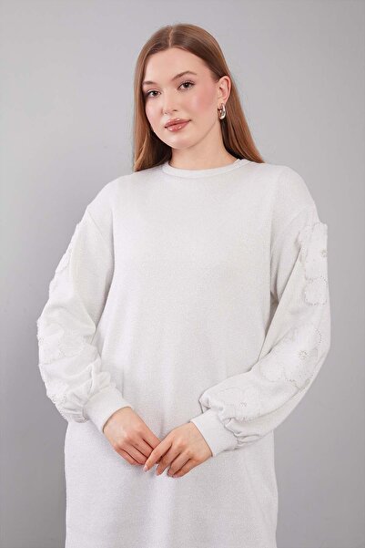 Levidor Ecru Sleeve Floral Detailed Tunic