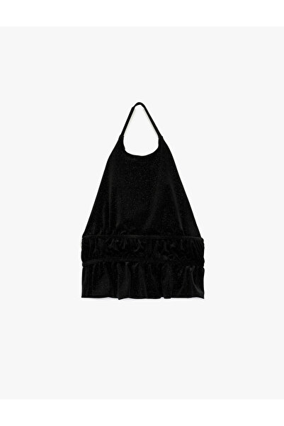 Koton Backless Halter Neck Glitter Velvet Blouse