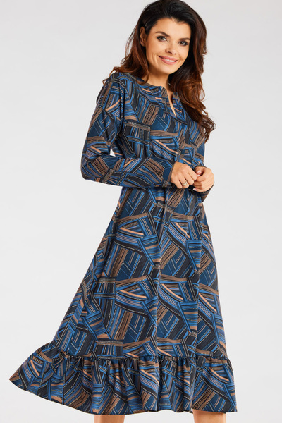 Awama Sukienka A468 - Navy-Brown pattern - L