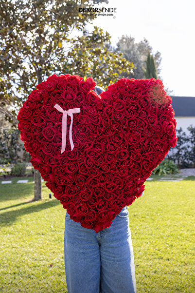 Dekorsende Yapay Gül Kalp Aranjmanı Büyük Kırmızı 80 cm
