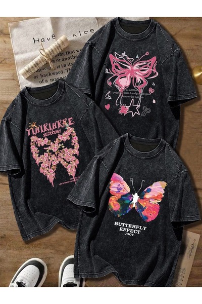 ship master Set de 3 tricouri pentru femei cu imprimeu fluturi, lavabile, cu ...