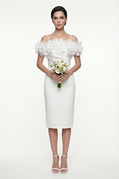 Lafaba Women's White Collar Rose Detailed Promise Engagement Wedding Evening ...