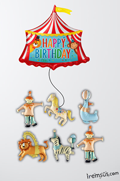 mypartyready Sirk Konsept Folyo Balon Seti 7li Sirk Temalı Parti Süsleme Balo...