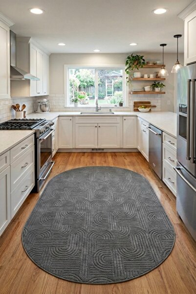 Evrimax Yıkanabilir Leke Tutmaz Yeni Model Elips Bohem Koyu Gri Mutfak Kaymaz...