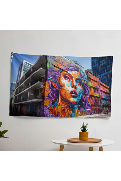 PaintedAnarchy غطاء جداري سميك بتصميم الجرافيتي - ألوان زاهية، ظهر من القطن ب...