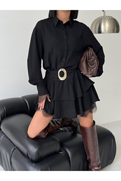 Ekim Store Belted Lace Short Dress