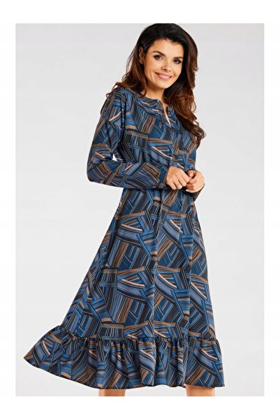 Awama Sukienka A468 - Navy-Brown pattern - XL