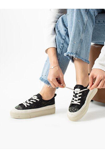 ALEMDAR AYAKKABI Lento Black Lace Stone Women's Sneakers