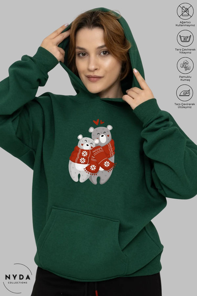 Nyda Collections Unisex Hoodie Long Sleeve Teddy Bear Printed Hooded Oversize...