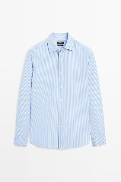 Massimo Dutti Çizgili %100 pamuklu poplin gömlek
