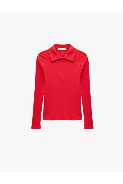 Koton Tricou cu mânecă lungă, croială slim, cu jumătate de fermoar și guler t...