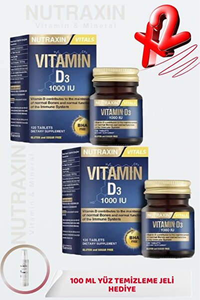 Nutraxin D3 Vitamini Her Tablette 1000 IU 120 Tablet ( 2 ADET ) + 100 ML Yüz ...