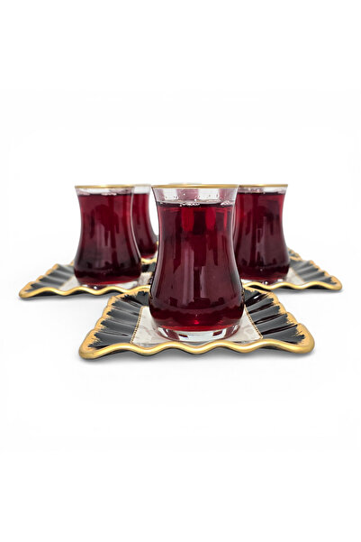 Sudedi Home Gold Gilded Tea Cup Set for 6 People with Porcelain Plates