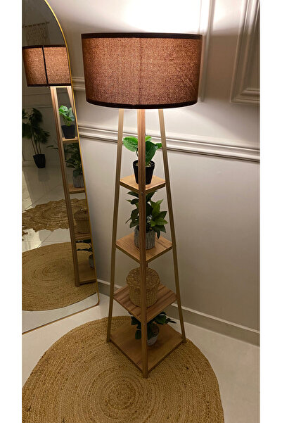 Turkish Home Pyramid-shaped wooden floor lamp with shelves - 150 cm, wood finish