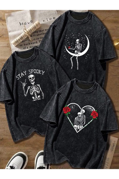 ship master Set de 3 tricouri pentru femei cu imprimeu gotic cu schelet și tr...