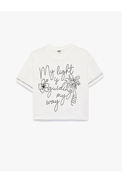 Koton تي شيرت قطني بأكمام قصيرة وياقة دائرية مطرزة