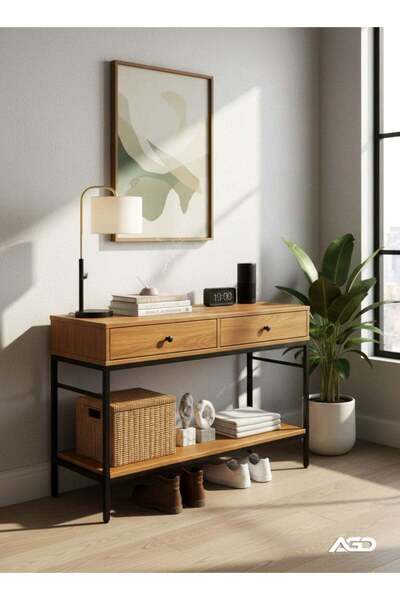 AGD Modern Two-Tier Console Table with Wide Storage Drawers