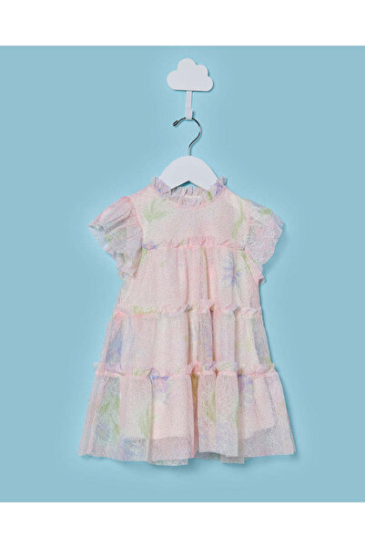 REDTAG Infant Girls Pink All Over Print Mesh Dress