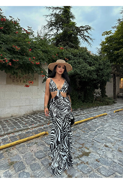 kırmızı butiks Φόρεμα μάξι με πλαϊνά παράθυρα σε σχέδιο ζέβρας