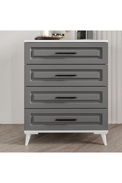 GuneyStore Gözde 4 Çekmeceli Komple MDF Antrasit - Beyaz Şifonyer - Ücretsiz ...