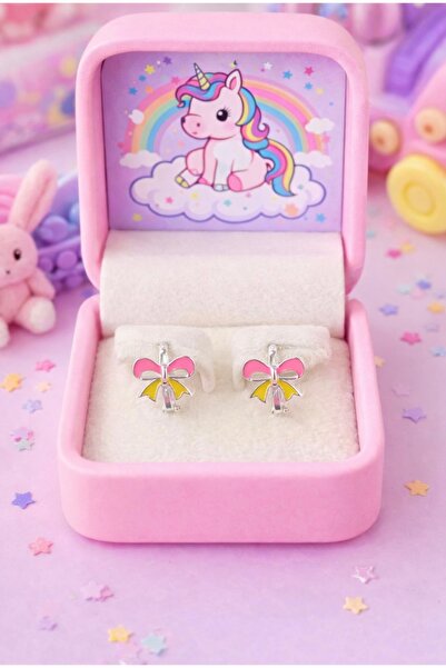 MİRAÇ GÜMÜŞ TAKI ATÖLYEM 925 Ayar Gümüş Kurdele Detaylı Mineli Çocuk Küpesi