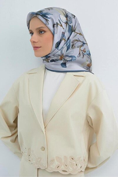 Armine Tivil Pure Silk Scarf 9524 - 01 Ice Blue Floral Pattern