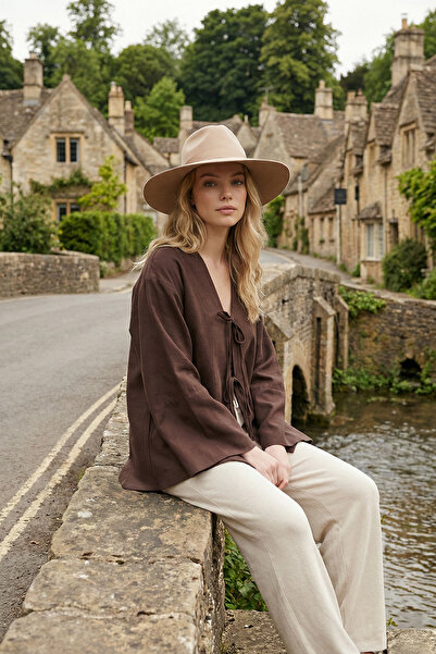 Lela Cotton Relaxed Fit Tie-Up Slit Sleeve Detailed Shirt Shirt 6925425