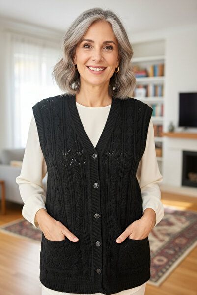 AYMELEK Women's Knitwear Winter Buttoned Mother's Vest