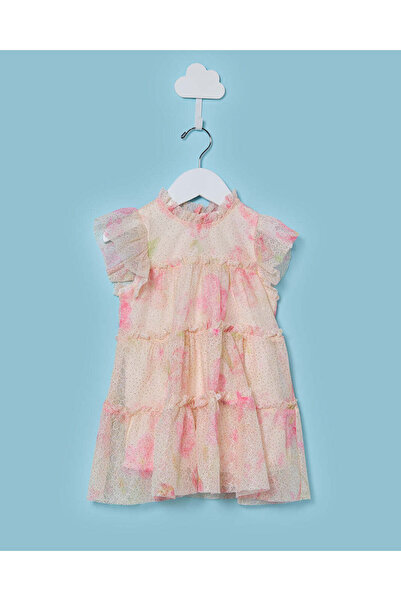 REDTAG Infant Girls Yellow All Over Print Mesh Dress