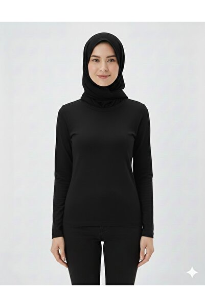 LADY HAZAL Black Crew Neck Slim Fit Cotton Basic Long Sleeve Blouse Oversized...