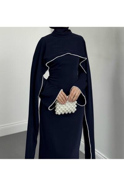 noyacollection Pelerinli İnci Detaylı Tesettür Abiye