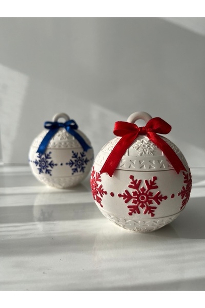 FAME PEYZAJ 2li set KIRMIZI-LACİVERT Kar Topu Mum,El Yapımı,Dekoratif,Kapaklı...