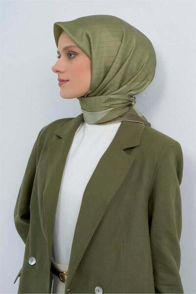 Armine Tivil Pure Silk Scarf 9526 - 36 Green Line Pattern