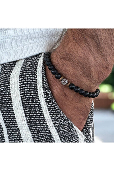 Ezera Soren Men's Bracelet from Matte Onyx and Brown Snow Flake Obsidian with...