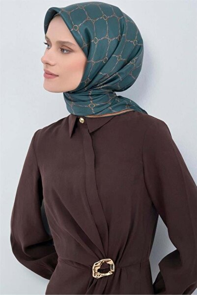 Armine Sura Pure Silk Scarf 9538 - 06 Dark Green Chain Pattern