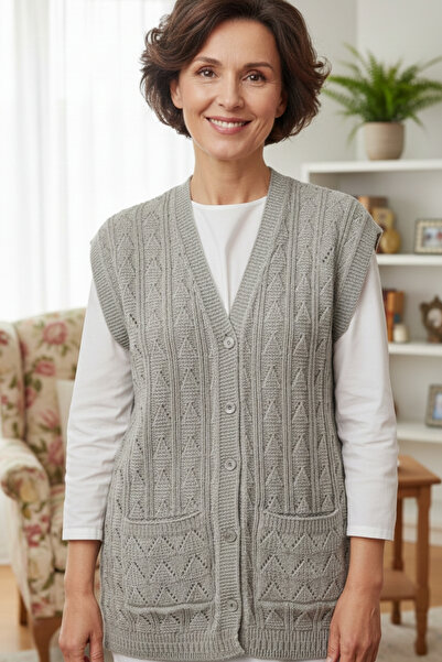 AYMELEK Women's Knitwear Winter Buttoned Mother's Vest